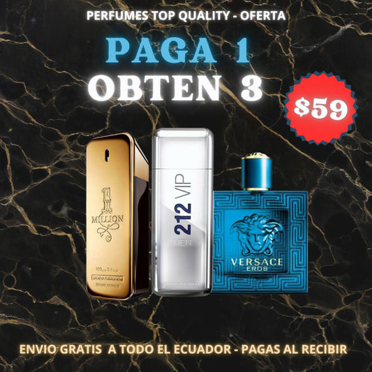 🔥 Mega Combo 3 Perfumes de Lujo – One Million + 212 VIP + Versace Eros 🔥