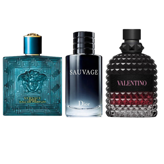 COMBO 3 PERFUMES DE LUJO / Sauvage Dior + Valentino + Versace Eros